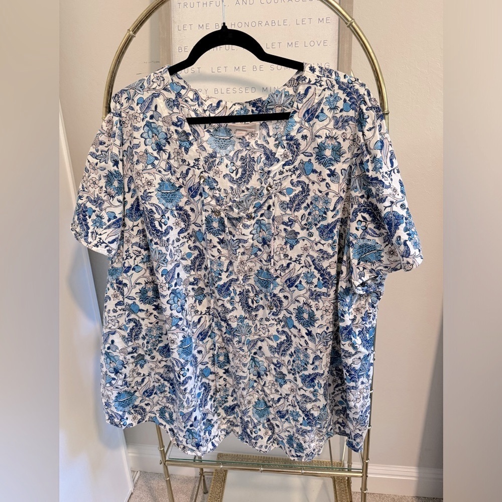 Knox Rose 3x short sleeve top blue and white